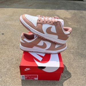 Women’s Nike Dunk Low Rose Whisper Size 8.5W New In Box Pink and White